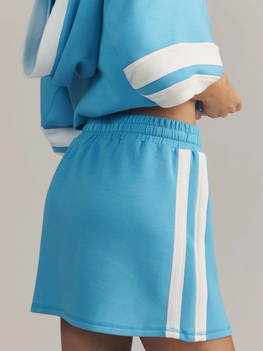 Blue V-Neck Cropped Top and Skirt Set